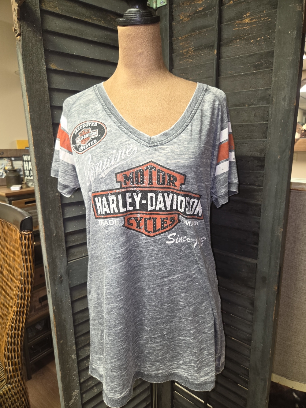 Harley-Davidson Women's Gray V-Neck Logo Tee